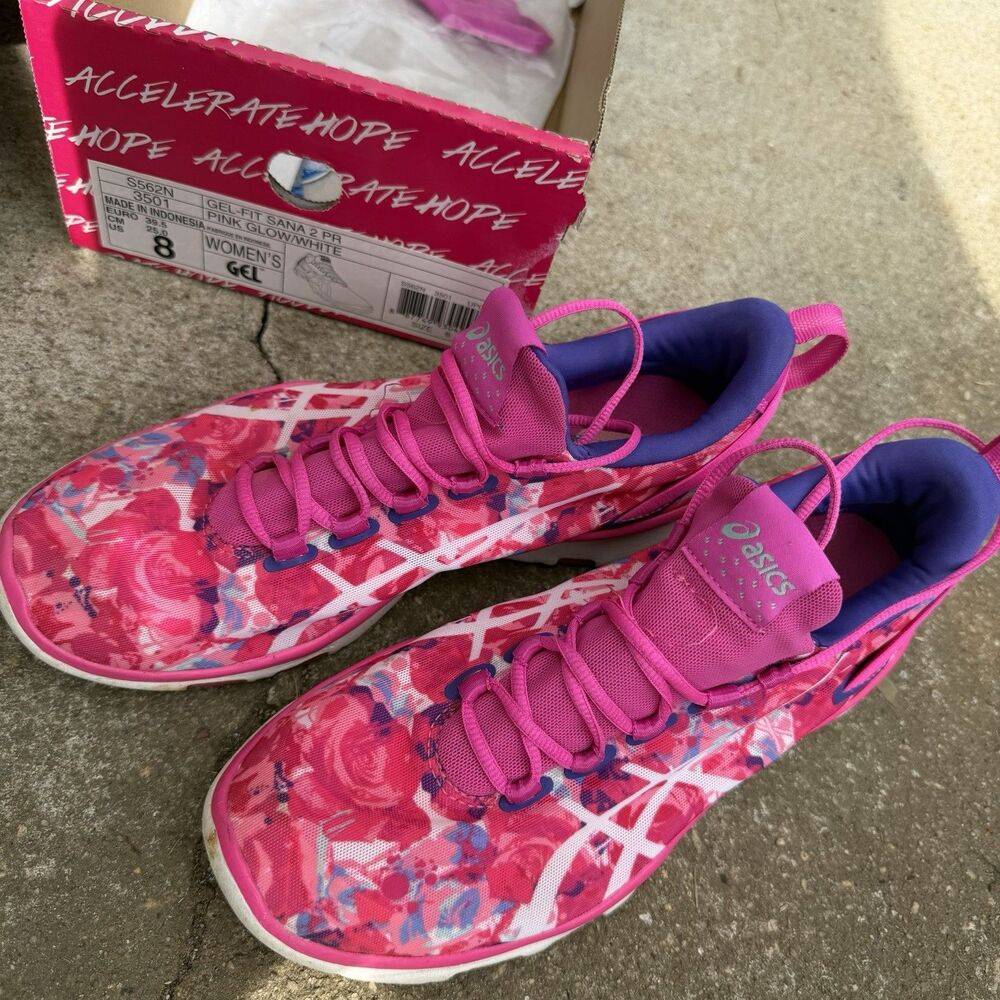 ASICS Gel-Fit Sana 2 PR Women’s 8 Pink Floral Breast Cancer Shoes S562N w/ Box - Picture 6 of 11